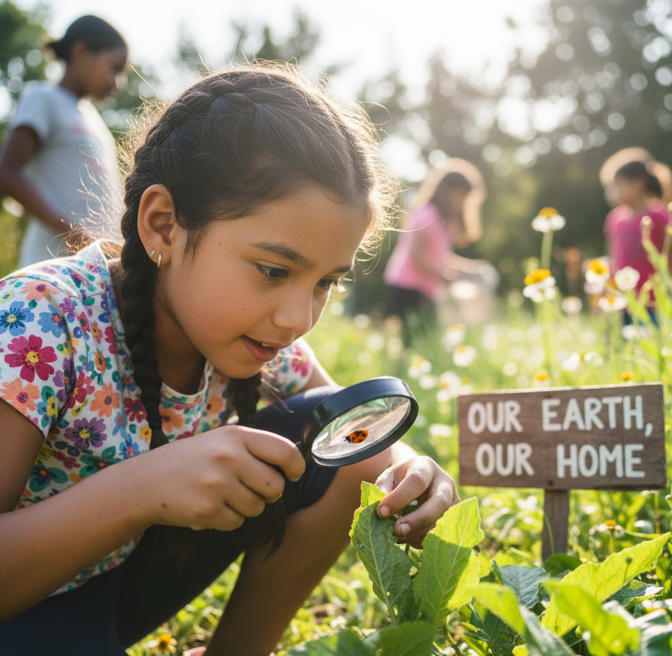 Embodies "educating children early" through natural engagement, fostering "respect for life," and connecting with "nature's balance." It's about innate curiosity leading to appreciation. Earth Extend